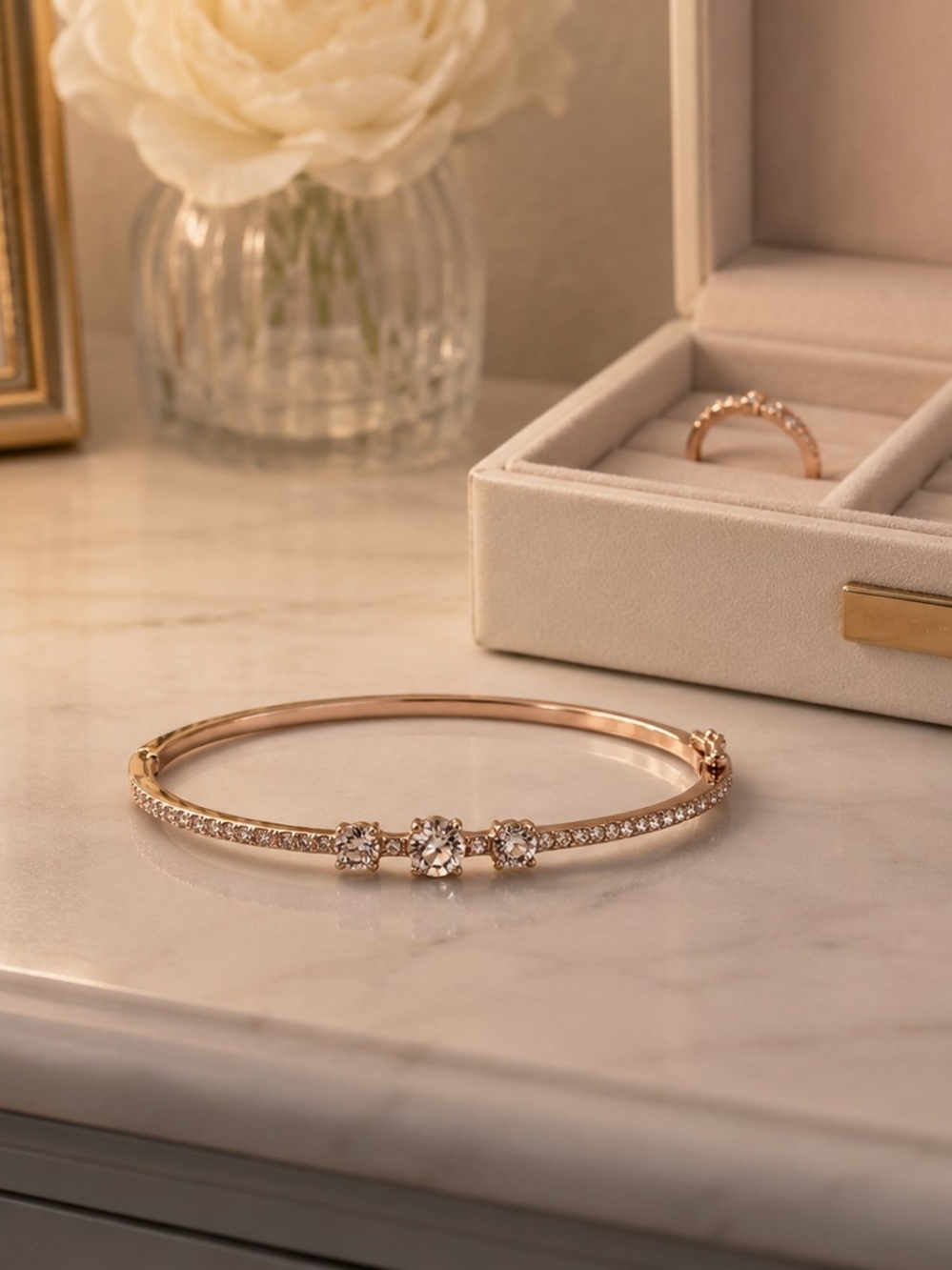 Givenchy Crystal Bangle Bracelet Rose Gold Tone Designer Rhinestone Cuff - Picture 3 of 9